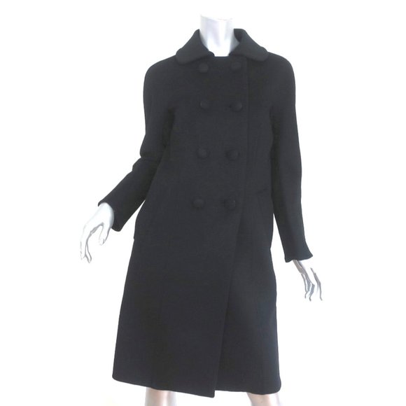 PRADA DOUBLE BREASTED COAT BLACK WOOL-ANGORA SIZE 40 - Picture 1 of 9
